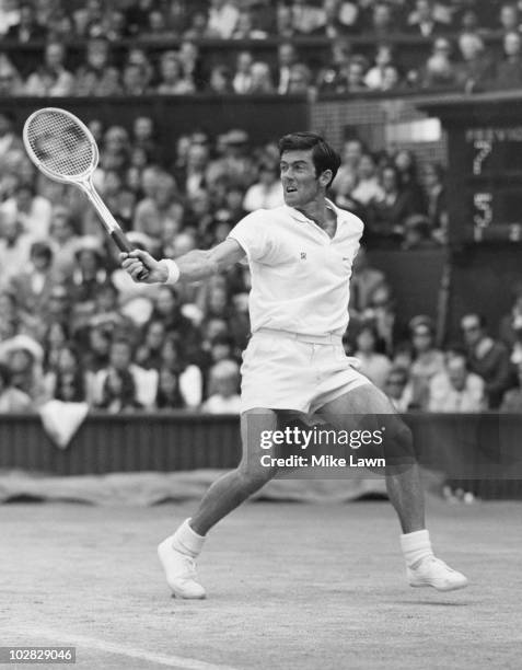 Australian tennis player Ken Rosewall competing against fellow Australian John Newcombe in the final of the Mens Singles on the centre court at...