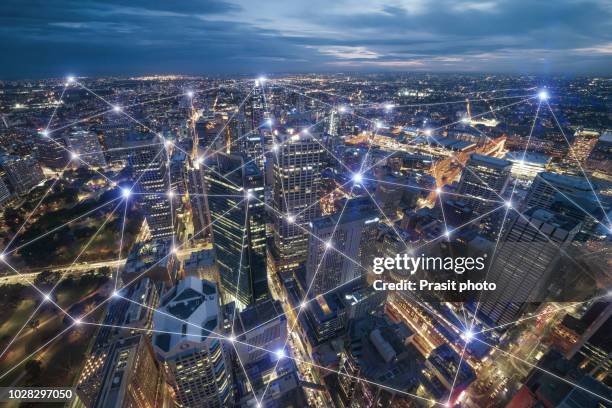 smart city and connection lines. internet concept of global business in sydney, australia. - australian business men stockfoto's en -beelden