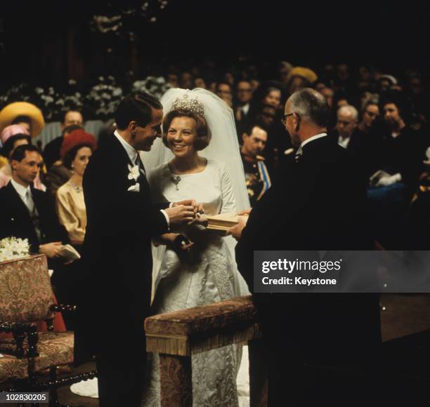 The wedding of Crown Princess Beatrix of the Netherlands to Claus von Amsberg in the Town Hall in Amsterdam, Holland, 10 March 1966.