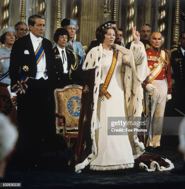 Crown Princess Beatrix of the Netherlands is crowned Queen following the abdication of Queen Juliana of the Netherlands, Amsterdam, Holland, 30 April...