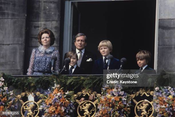 Crown Princess Beatrix of the Netherlands and Claus von Amsberg with their sons, Willem-Alexander, Prince of Orange, Prince Friso and Prince...