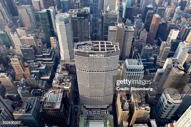 Office and residential buildings surround the MetLife building in this aerial photograph taken over New York, U.S., on Wednesday, July 7, 2010....