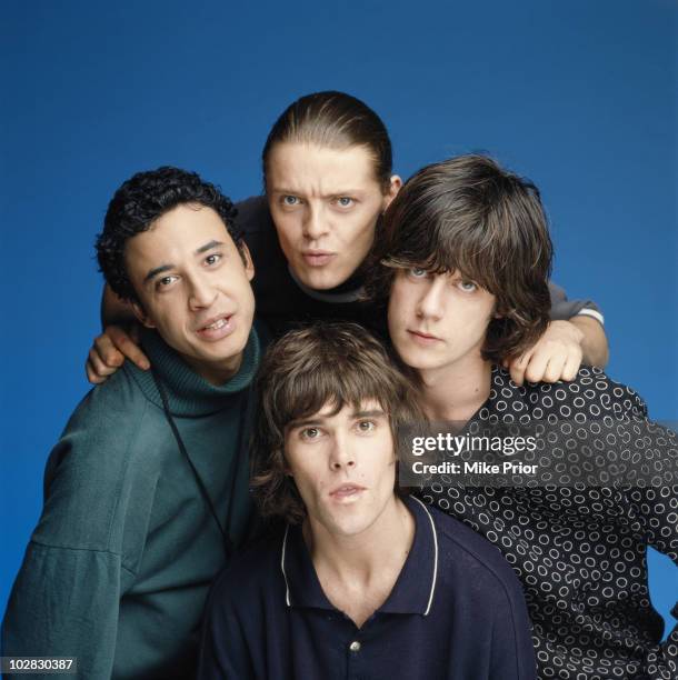 The Stone Roses posed in a London studio in July 1990 L-R Reni, Mani Ian Brown John Squire