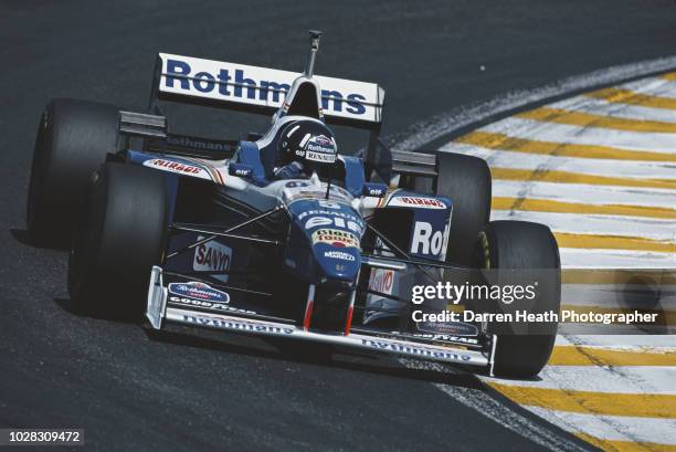 Damon Hill of Great Britain drives the Rothmans Williams Renault Williams FW18 Renault V10 during the Formula One Brazilian Grand Prix on 31 March...