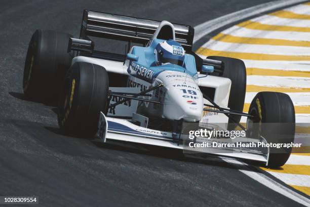 Mika Salo of Finland drives the Tyrrell 024 Yamaha V10 during the Formula One Brazilian Grand Prix on 31 March 1996 at the Autodromo Jose Carlos...
