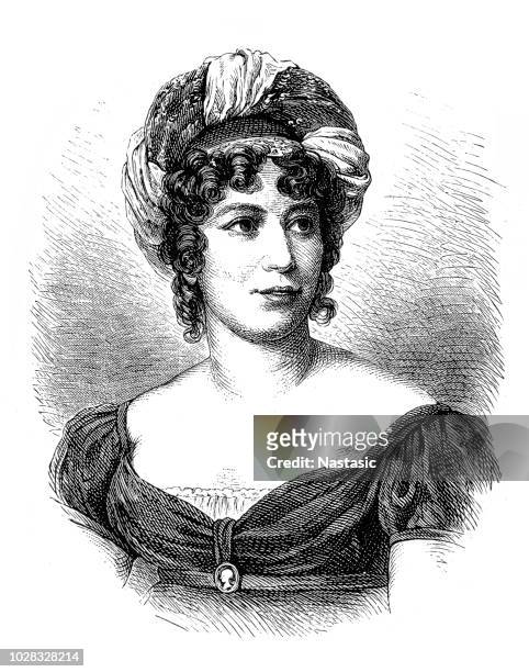 madame de stael - writer and opponent of napoleon - celebrities portrait stock illustrations