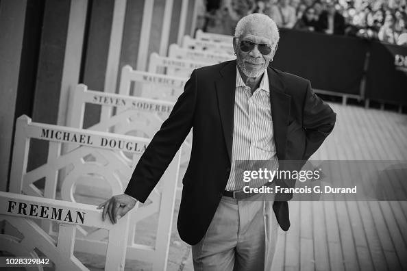 Morgan Freeman poses during the unveiling of his dedicated beach ...