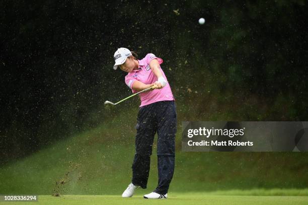 Erina Hara of Japan plays her second shot on the 3rd hole during the second round of the 2018 LPGA Championship Konica Minolta Cup at Kosugi Country...