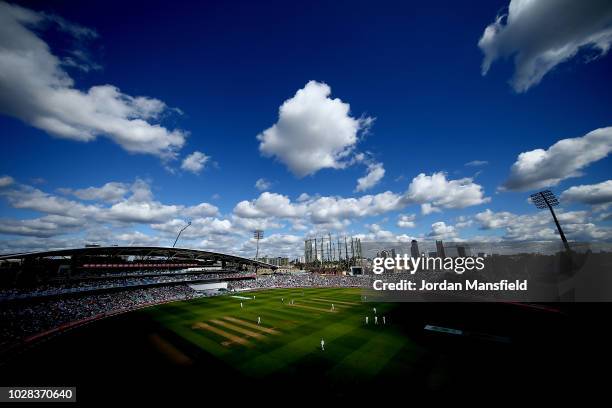 General view of play during day one of the Specsavers 5th Test match between England and India at The Kia Oval on September 7, 2018 in London,...