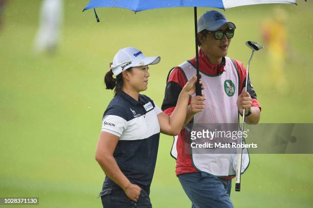 Hae-Rym Kim of South smiles during the second round of the 2018 LPGA Championship Konica Minolta Cup at Kosugi Country Club on September 7, 2018 in...