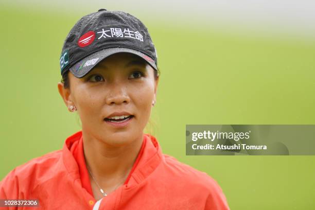 Teresa Lu of Taiwan smiles during the second round of the 2018 LPGA Championship Konica Minolta Cup at Kosugi Country Club on September 7, 2018 in...