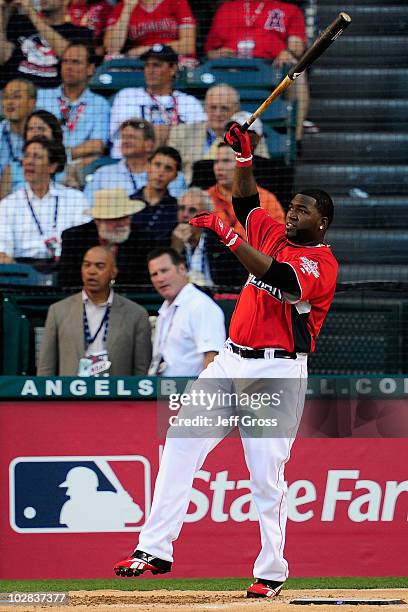 American League All-Star David Ortiz of the Boston Red Sox looks on during the second round of the 2010 State Farm Home Run Derby during All-Star...
