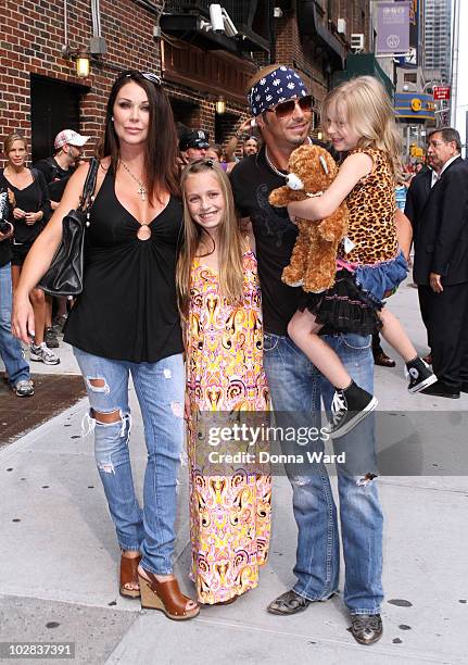 Kristi Lynn Gibson, Raine Elizabeth Sychak, Bret Michaels and Jorja Bleu Sychak visit "Late Show With David Letterman" at the Ed Sullivan Theater on...