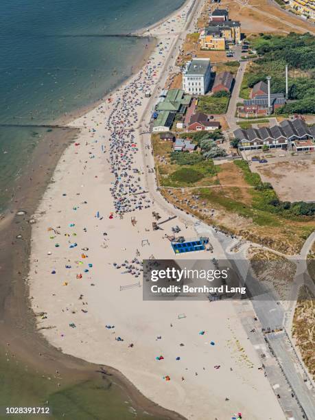 aerial view of beach in norderney - norderney stock pictures, royalty-free photos & images