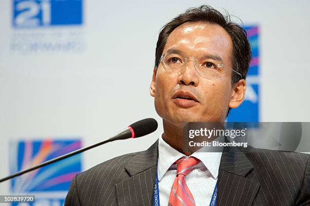 Korn Chatikavanij, Thailand's finance minister, speaks at a conference hosted by South Korea's government and the International Monetary Fund in...