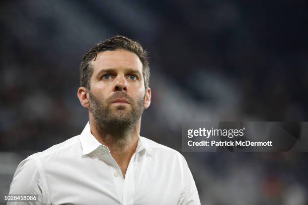 United head coach Ben Olsen walks onto the field before a game against the Philadelphia Union at Audi Field on August 29, 2018 in Washington, DC.