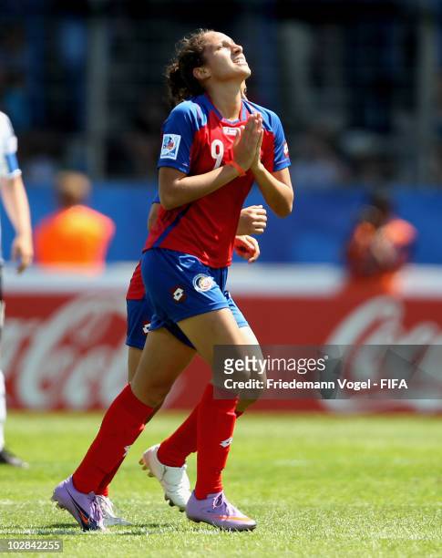 Carolina Venegas of Costa Rica celebrates after scoring scoring their team's first goal during the FIFA U20 Women's World Cup Group A match between...