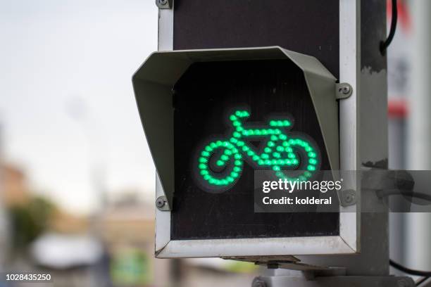bicycle lane traffic light close-up - road signal stock pictures, royalty-free photos & images