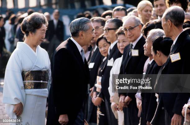 Emperor Hirohito of Japan and Empress Consort Nagako attend the Imperial Palace Garden Party in Tokyo, Japan, 1972.