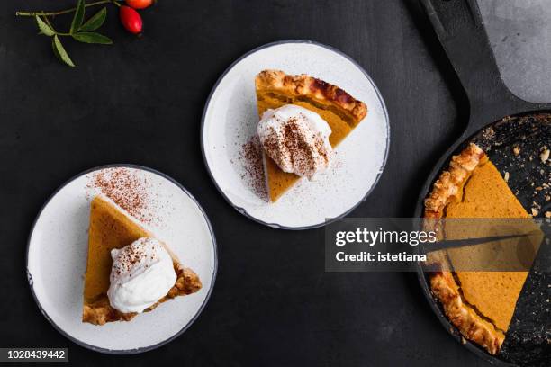 slices of pumpkin pie served on plate - pie bildbanksfoton och bilder