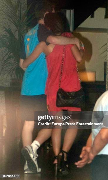 Spanish goalkeeper Iker Casillas and journalist Sara Carbonero are seen during the Spanish football team celebrations of FIFA 2010 World Cup on July...