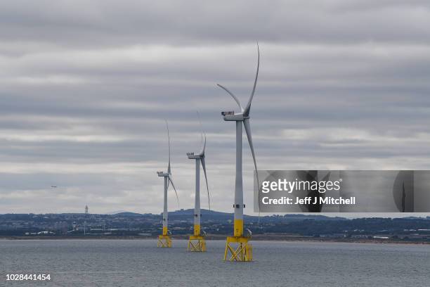 General view of The European Offshore Wind Deployment Centre located in Aberdeen Bay on September 7, 2018 in Aberdeen, Scotland. The European...