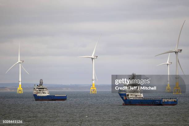 General view of The European Offshore Wind Deployment Centre located in Aberdeen Bay on September 7, 2018 in Aberdeen, Scotland. The European...