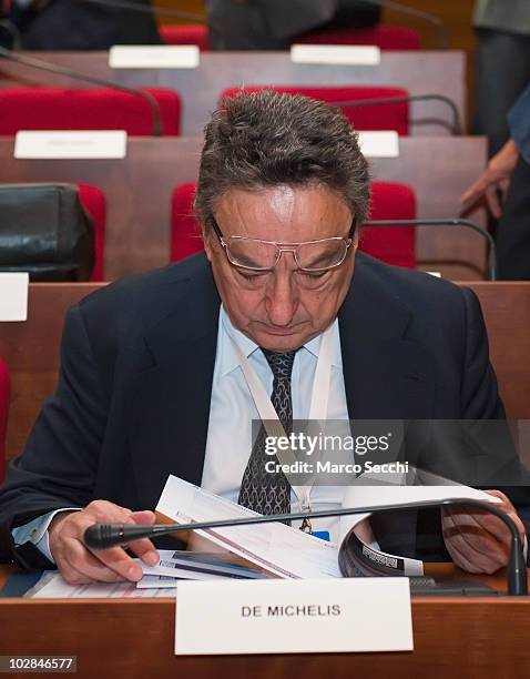 Italy's former minister of Foreign Affairs Gianni de Michelis attends the second day of the Med Forum 2010 on July 13, 2010 in Milan, Italy. The...