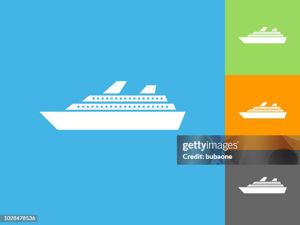 cruise ship  flat icon on blue background - spartan cruiser stock illustrations