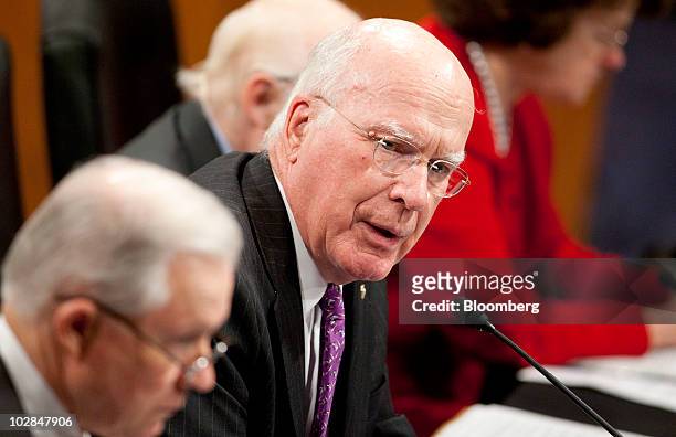 Patrick Leahy, a Democrat from Vermont, speaks during a Senate Judiciary Committee business meeting in Washington, D.C., U.S., on Tuesday, July 13,...