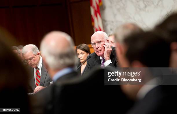 Senator Patrick Leahy, a Democrat from Vermont, right, listens as Senator Jeff Sessions, a Republican from Alabama, speaks during a Senate Judiciary...