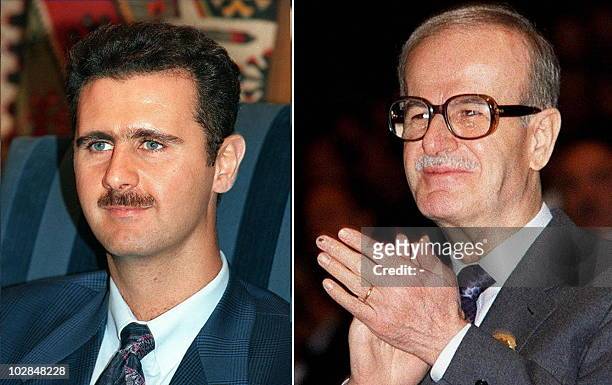 Undated recent combo shows Syrian President Hafez al-Assad and his heir apparent Bashar, who is to be tapped for a key government post after a...
