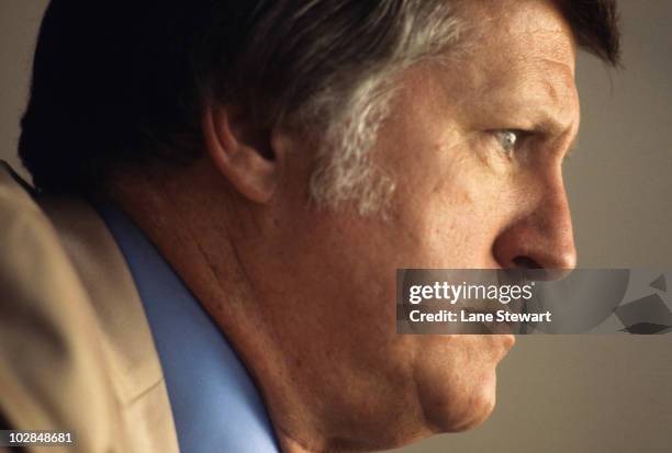 Closeup portrait of New York Yankees owner George Steinbrenner during game at Yankee Stadium. Bronx, NY 8/31/1977 CREDIT: Lane Stewart 079007230