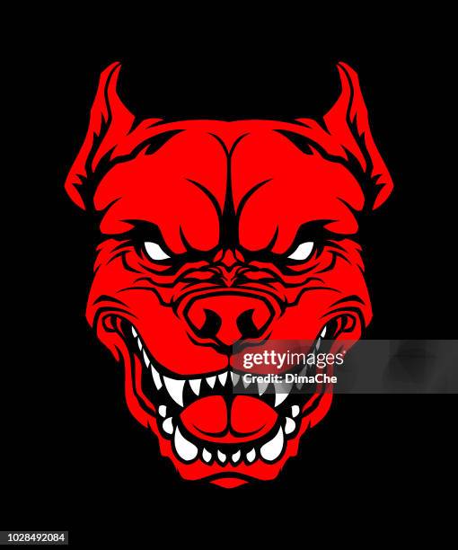 angry red dog head on black background - pit bull mascot cut out silhouette - pit bull terrier stock illustrations