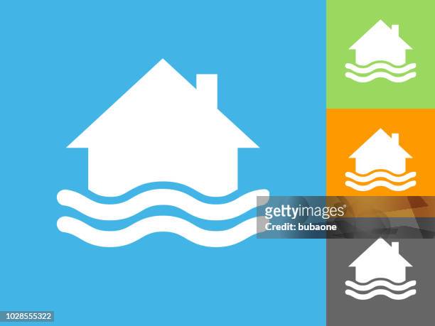 house flooding  flat icon on blue background - flood icon stock illustrations