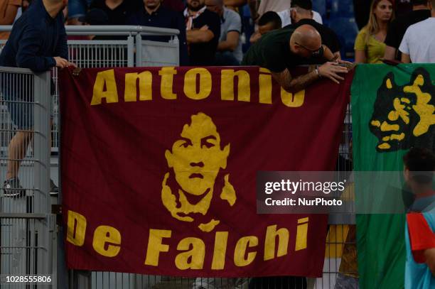 Roma supporters during the Italian Serie A football match between A.S. Roma and Atalanta at the Olympic Stadium in Rome, on august 27, 2018.