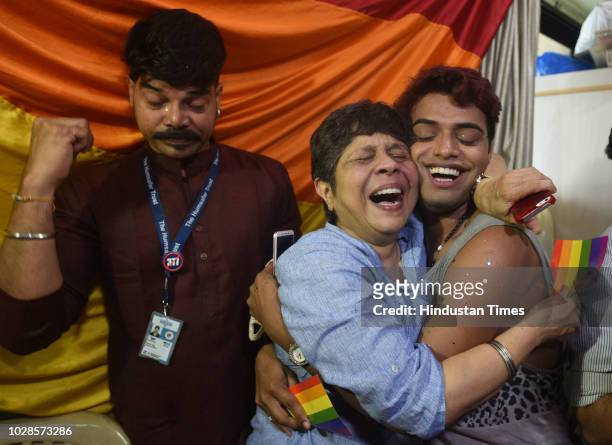 Chitra Palekar, founder of Sweekar group with Member of LGBTQ community and The Humsafar Trust celebrate decriminalisation of section 377 at...