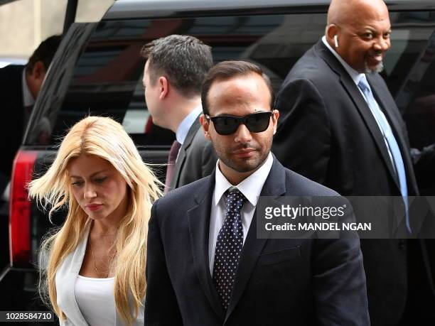 Foreign policy advisor to US President Donald Trump's election campaign, George Papadopoulos and his wife Simona Mangiante Papadopoulos arrive at US...