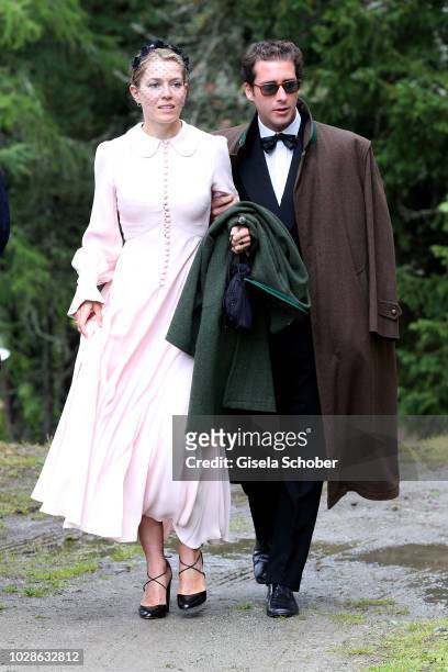 Annina von Pfuel and guest during the wedding of Prince Konstantin of Bavaria and Princess Deniz of Bavaria, born Kaya, at the french church 'Eglise...