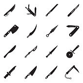 Knives Icons. Black Flat Design. Vector Illustration.