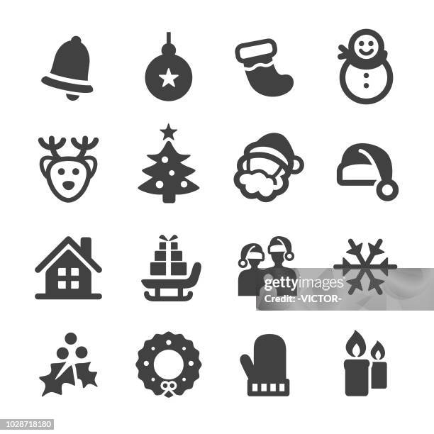 ilustraciones, imágenes clip art, dibujos animados e iconos de stock de navidad icon set - serie acme - gorro papa noel