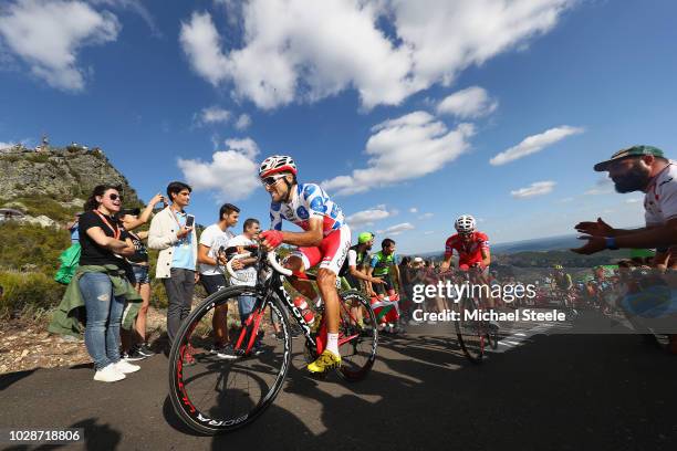 Jesus Herrada of Spain and Team Cofidis Red Leader Jersey / Luis Angel Mate of Spain and Team Cofidis Polka Dot Mountain Jersey / Alto de la...