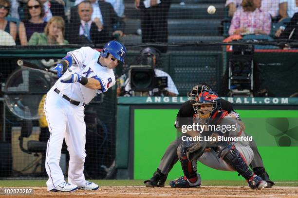 American League All-Star Josh Hamilton of the Texas Rangers hits the ball during the 81st MLB All-Star Game at Angel Stadium of Anaheim on July 13,...