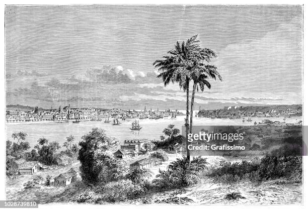stockillustraties, clipart, cartoons en iconen met luchtfoto van het cuba-havana stad illustratie 1860 - 1860