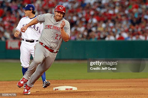 National League All-Star Scott Rolen of the Cincinnati Reds runs to second after hitting the ball for a three run double during the 81st MLB All-Star...