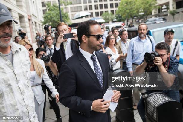 Former Trump Campaign aide George Papadopoulos leaves the U.S. District Court after his sentencing hearing on September 7, 2018 in Washington, DC....