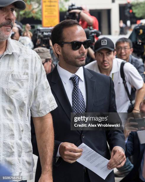 Former Trump Campaign aide George Papadopoulos leaves the U.S. District Court after his sentencing hearing on September 7, 2018 in Washington, DC....