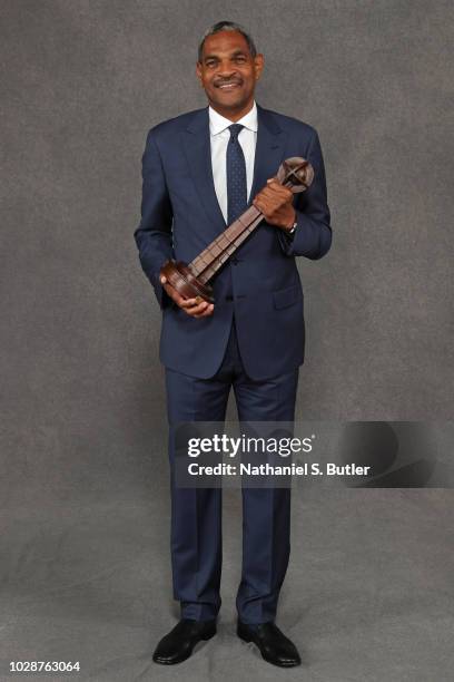 Inductee Maurice Cheeks poses for a portrait prior to the 2018 Basketball Hall of Fame Enshrinement Ceremony on September 7, 2018 at the Naismith...