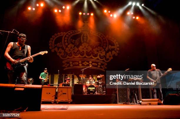 Rome Ramirez, Bud Gaugh and Eric Wilson of Sublime performs on stage at Charter One Pavilion on July 13, 2010 in Chicago, Illinois.