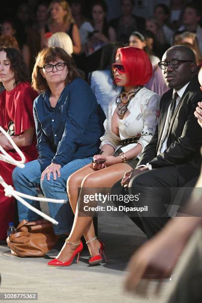 Nicki Minaj and Edward Enninful attend the Monse front row during New York Fashion Week: The Shows at SIR Stage 37 on September 7, 2018 in New York...